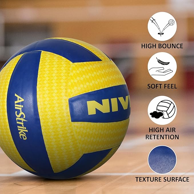 Nivia AIRSTRIKE PU Volleyball - Size: 4, Color : Yellow and Blue
