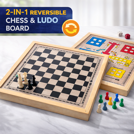 2 IN 1 Chess & Ludo Board with Chess Pieces & Ludo Coins